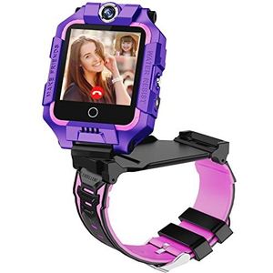 ele ELEOPTION 4G Smartwatch voor kinderen, GPS, met dubbele camera, 360 graden, wifi, video, SOS-telefoongesprek, stappenteller, IP67, waterdicht, voor meisjes en jongens, paars