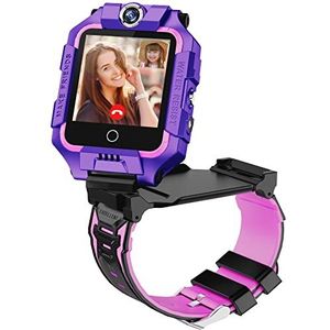 ele ELEOPTION 4G Smartwatch voor kinderen, GPS met 360 graden dubbele camera, wifi, video, telefoongesprek, SOS, stappenteller, IP67 waterdicht, voor meisjes en jongens (paars)