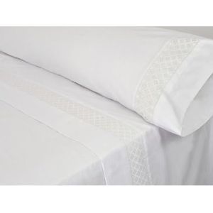 Pierre Cardin® Parure de lit 4 pièces pour lit de 150 cm, 100% coton, avec 2 taies d'oreiller, drap-housse et drap plat, Elisa blanche
