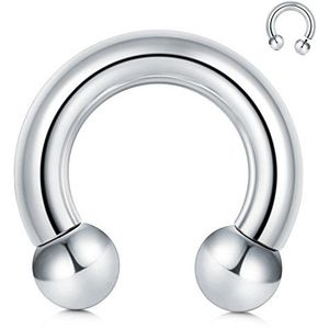 FECTAS Hoefijzerpiercing, 00G-0G-2G-4G-6G-8G-10G-12G, hoefijzer, 12/16/19 mm, zilver, Roestvrij staal