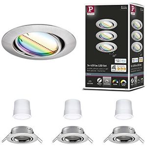 Paulmann 92467 LED inbouwspot basis Smart Home Zigbee ronde basisset 230 V 3 x 4,9 W 3 x 420 lm dimbaar 90 mm geborsteld staal metaal RGBW+