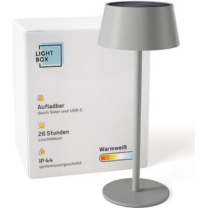 Lightbox Led-tafellamp voor buiten, diameter 13 cm, draadloze buitenlamp met 3 standen touch-dimmer, tafellamp op batterijen (4 W, 300 lm, 3000 K), metaal, kunststof, grijs