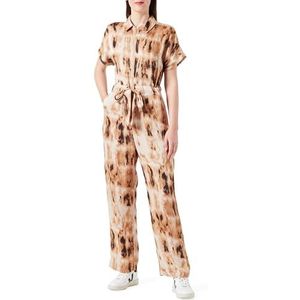 Cream Cream Jumpsuit voor dames, korte mouwen, ritssluiting, riemzakken, brede leggings, regular fit, jumpsuit voor dames, Tannin Tie Dye