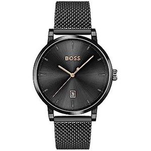 BOSS 1513810 Herenhorloge, analoog, kwarts, met Milanese armband, roestvrij staal, zwart, zwart., armband