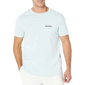 Nautica Heren T-shirt met korte mouwen effen kleur ronde hals Bay Blue Solid, L, Bay Blue Solid