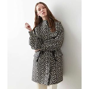 IPEKYOL Verstelbare taille luipaard patroon jacquard coat dames jas, zwart, 42, zwart.