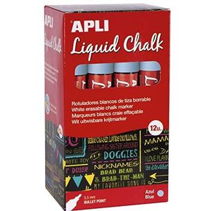 Apli - Liquid Chalk vloeibare krijtstiften, uitwisbaar, ronde punt, 5,5 mm, blauw, 12 stuks