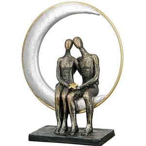 GILDE Moonlight liefdespaar decoratieve figuur zittende liefdeskoppels huwelijkscadeau, kerstcadeau, verjaardagscadeau in de kleuren brons, zilver en goud, hoogte 29 cm