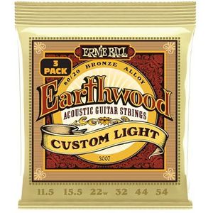 Ernie Ball Earthwood Custom Light 80/20 bronzen gitaarsnaren 3 stuks – 11,5 – 54 gauge