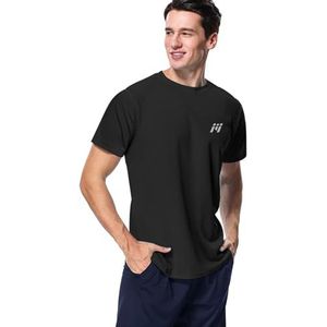 MeetHoo Rashguard UV-shirt voor heren, UPF 50+, zonwering, korte mouwen, surfen, hardlopen, zwemmen, zwart.