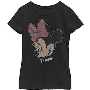 Disney Classics Mickey Classic - Minnie Big Face Distressed Girls Crew Neck T-Shirt Black 140, Noir, 140
