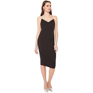 TRENDYOL Dames midi-bodycon, nauwsluitende weefjurk, zwart, maat 40, zwart.