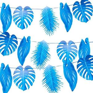 Talking Tables - Tropische palmslinger met blauwe bladeren, 2,6 m, herbruikbaar, Hawaïaanse decoraties voor verjaardag, tuinfeest, zomer, Luau, jungle-motief