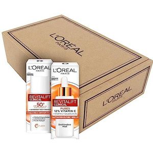 L'Oréal Paris Vitamine C Duo: Vitamine C & Fluid Serum Anti-UV gezichtsverzorging, tegen de eerste tekenen van veroudering, Revitalift Clinical, 2 stuks