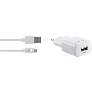 PNY P-AC-UU-WEU01-RB Micro-USB-oplader met geïntegreerde kabel voor mobiele telefoon/tablet, 12 W, wit