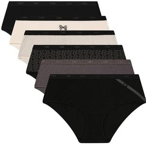 DIM Les Pockets Kleurrijke Katoenen Stretch X6 boxershorts voor dames (6 stuks), Set zwart logo / set zwarte strik