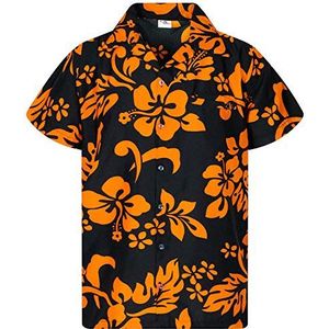 King Kameha Hawaiiaans Overhemd Hawaii-Overhemd Shirt Heren Korte Mouw Voorvak Hawaiian Afdrukken Hibiscus, Zwart-Oranje, XS