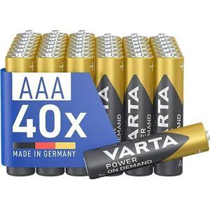 VARTA AAA batterijen, 40 stuks, Power on Demand, alkaline, 1,5 V, milieuvriendelijke verpakking, voor computeraccessoires, Smart Home, zaklampen, Made in Germany [exclusief bij Amazon]