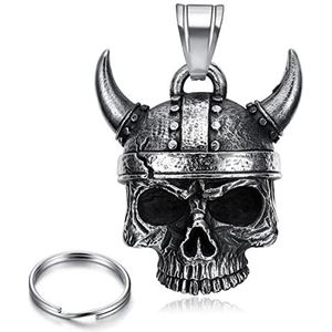 CUSTOMprivé Motorbel Viking Skull Schedel Geluksbrenger Biker Triker Guardian Bell - Geleverd in fluwelen etui, 35 mm x 30 mm x 25 mm, roestvrij staal, Roestvrij legering