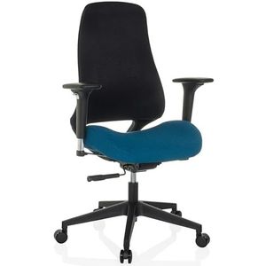 hjh OFFICE HENFIELD B Chaise de bureau ergonomique pivotante avec dossier flexible, siège creux avec réglage de la profondeur d'assise, tissu noir/bleu foncé