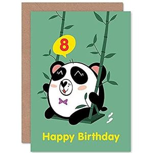 Wenskaart voor 8e verjaardag, met hoogwaardige blanco envelop, motief: Panda Kawaii