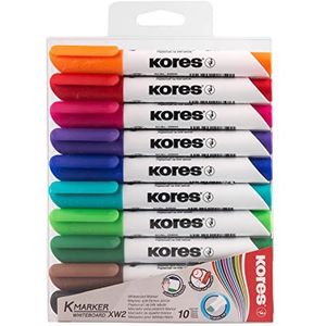 Kores - K-Marker XW2: Whiteboard-marker met wigvormige punt, droog afwisbaar en geurarme inkt, school- en kantoorbenodigdheden, 10 verschillende kleuren M20801
