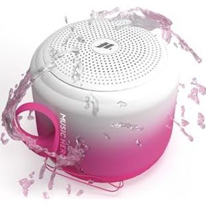 Music Hero Enceinte sans fil, 3 W, étanche à l'eau IPX4, avec cordon, microphone, touches multifonction, blanc et rose