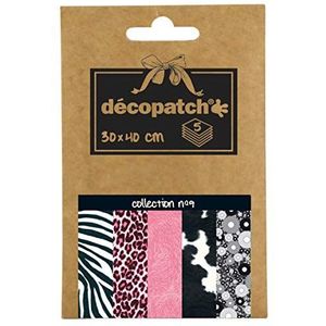 Decopatch DP009O – een zak met 5 vellen deco-papier, bedrukt papier, 30 x 40 cm, motief asorta, roze en zwart.