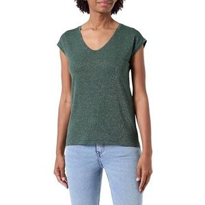 Pieces Pcbillo Tee_Lurex Stripes T-shirt voor dames, Groen trekking - Details: gouden lurex