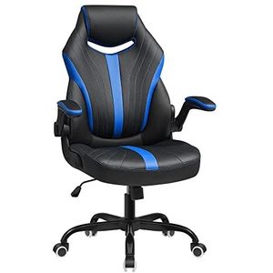 SONGMICS OBG029Q01 Gaming-stoel, ergonomische computerstoel met hoofdsteunen, armleuningen met klep, in hoogte verstelbaar, voor thuiswerk, studie, zwart en blauw