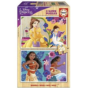 Educa 19671 Disney Princess, 2 x 25 stukjes houten puzzel voor kinderen vanaf 3 jaar, puzzel, prinses, puzzel kinderen