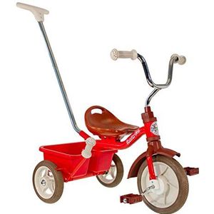 Italtrike - Passenger driewieler - 10 inch - met kuip en handrem - Zadel met rugleuning, verstelbaar in 3 standen - Ouderstok - Vanaf 2 jaar - Vintage look - Kleur rood