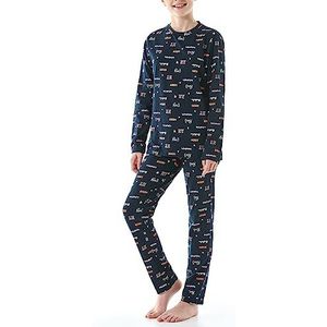 Schiesser Meisjeskleding voor tieners - luipaard, harten, sterren en grappige prints - organisch katoen pyjamaset, Nachtblauw_179973
