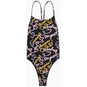 Emporio Armani Maillot de bain une pièce Logomania pour femme, noir/logo cœur, taille XS, Noir/logo cœur Pr, XS