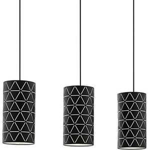 Eglo Ramon Hanglamp met 3 vlammen, modern, hanglamp van staal in zwart, wit, eettafellamp, woonkamerlamp, hangend met E27-fitting