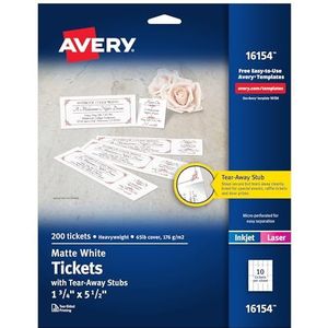 Avery Set van 20 bedrukbare tickets met afneembare punten, wit, 4,4 cm breed x 14,7 cm lang - laser, inkjet - 5/doos (16154CT)
