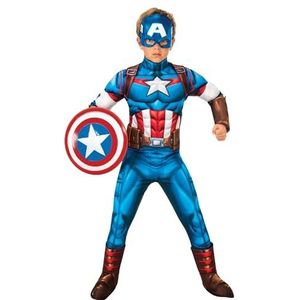 Rubies Captain America Deluxe kostuum voor jongens en meisjes met gevoerde borst, laarzenovertrek en masker, officieel Marvel-kostuum voor carnaval, Kerstmis, verjaardag, feest en Halloween