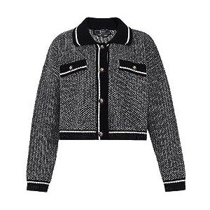 faina Women's Cardigan en tricot pour femme avec col à revers en acrylique noir et blanc Taille M/L Sweater, M, noir/blanc, M
