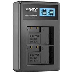 ayex Dual USB-lader Compatibel met Panasonic batterijen type: DMW-BMB9/DMW-BMB9E Opladen via een USB-stopcontact, laptop, powerbank of pc met