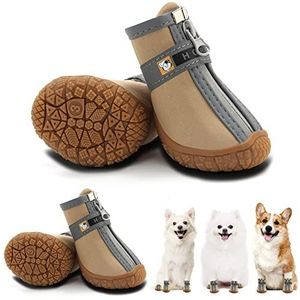 Hcpet Hondenschoenen voor kleine en middelgrote honden, antislip, ademend, met reflecterende riemen, waterdicht, 4 stuks