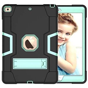 Beschermhoes voor iPad Mini6 met standhouder, duurzaamheid, zware schokharding, hybride harde hybride en drielaagse siliconen bescherming (Black+Aqua