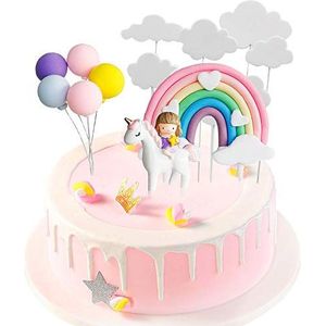 unbrand Gresunny Eenhoorn taartdecoratie, verjaardag, taartdecoratie, wolk, regenboogballonnen, taartdecoratie, eenhoorn, voor kinderen, meisjes, jongens, verjaardag, babyfeest