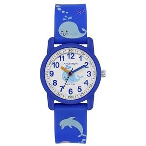 Armitron 27/1004 Gemakkelijk af te lezen sporthorloge voor kinderen, harsarmband met patroon, Blauw en wit