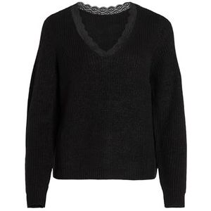 Vila Vilou Rev V-hals L/S Lace Top Noos Damestrui, zwart.