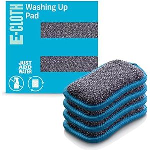 E-Cloth Set van 4 krasbestendige microvezel-afwassponzen voor keuken, reinigt effectief servies, gootsteen en werkblad, wasbaar en herbruikbaar, blauw
