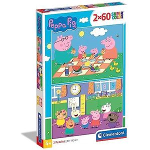 Clementoni - Puzzel Peppa Pig 2 x 60 stuks Does Not Apply Supercolor Pig-2 x 60 Kinderen 5 jaar Box van 2 (60 stuks) Cartoon Made in Italy, 24793, meerkleurig, medium