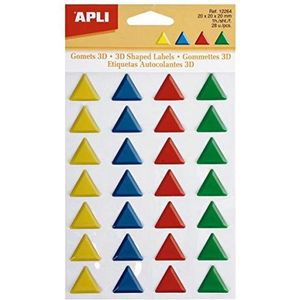 Apli Kids 12264 Driehoekige gummetjes, verschillende kleuren, 28 stuks, 20 x 20 mm x 3D