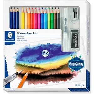 Staedtler Design Journey 61 14610C aquarelset, unisex schoonheids-kunstaquarelstiften, gum, watertankkwast en puntenslijper, 61 14610C