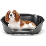 Ferplast Siesta Deluxe 2 Kunststof voor honden en katten, 6 stuks geperforeerde bodem, antislip, comfortabele hoofdsteun, 70,5 x 52 x 23,5 cm, zwart