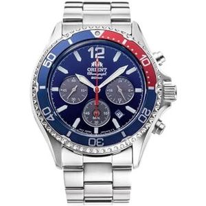 Orient Sports Diver Mako Solar Chrono chronograaf horloge op zonne-energie staal casual onderwater sport RA-TX02 Pepsi Sportief, Pepsi, Sportief